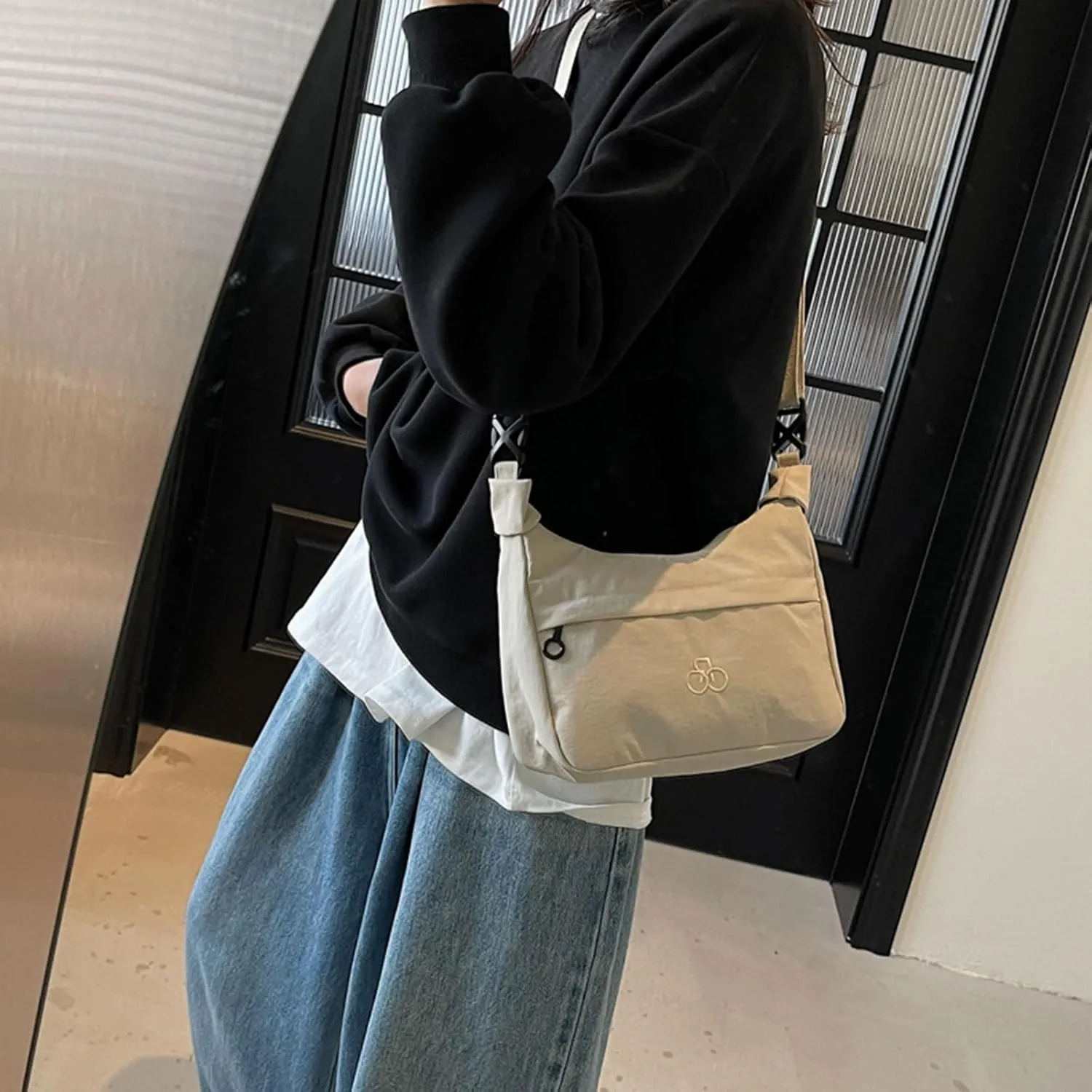 Black Crossbody Bag Textured Frosted PU Small Messenger Bag Casual Shoulder Bag Purse Travel Daypacks