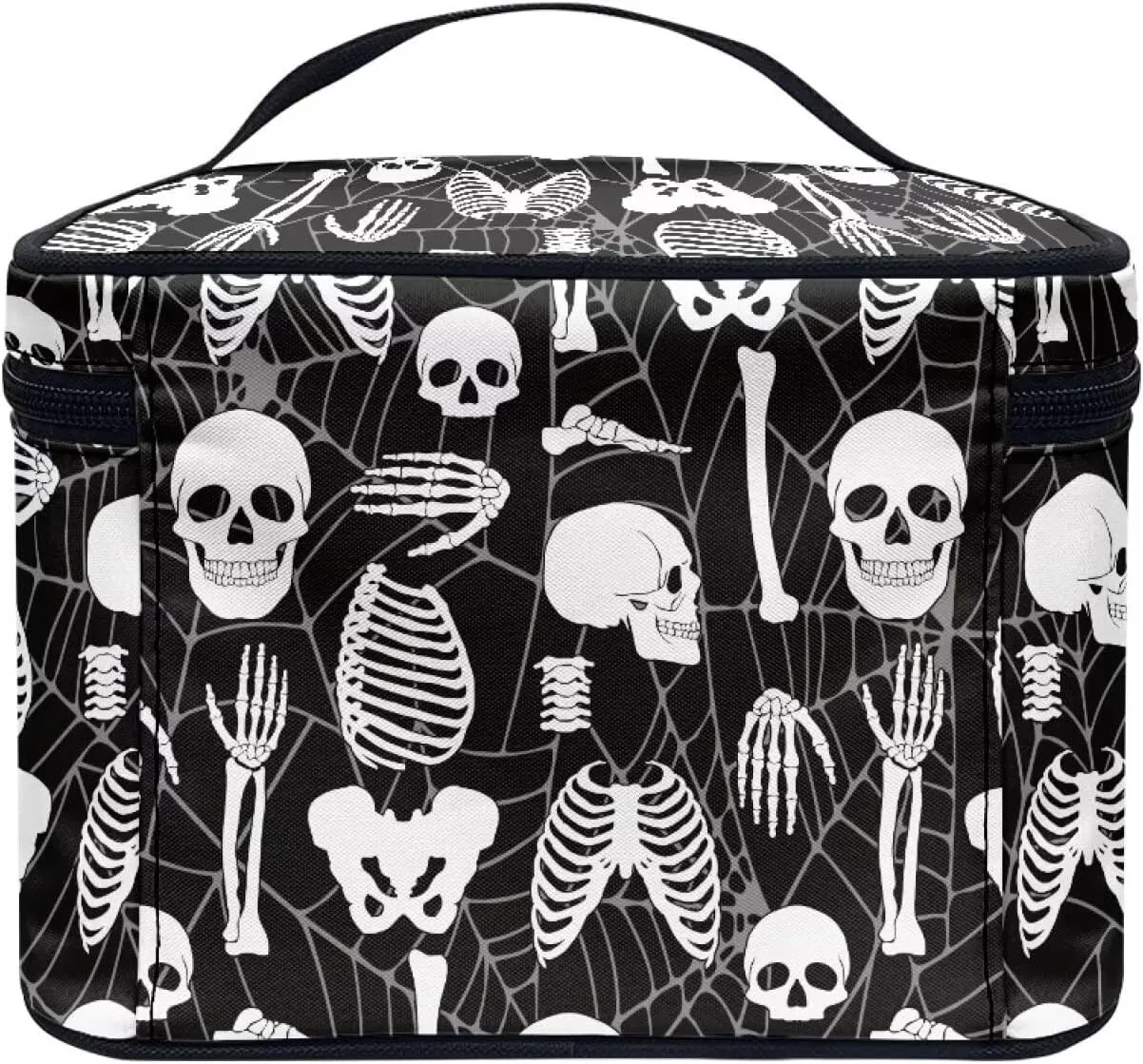 Black Skull Travel Containers for Toiletries Makeup Organizer Case with Handle Cosmetic Bag Large Capacity Travel Cosmetic Bag for Women, Storage Organizer Bags with Zipper