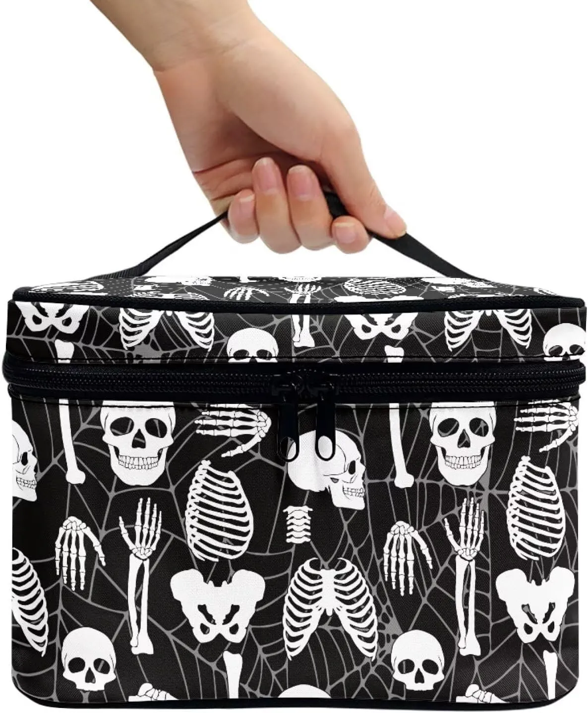 Black Skull Travel Containers for Toiletries Makeup Organizer Case with Handle Cosmetic Bag Large Capacity Travel Cosmetic Bag for Women, Storage Organizer Bags with Zipper
