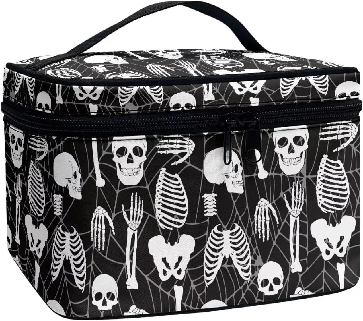 Black Skull Travel Containers for Toiletries Makeup Organizer Case with Handle Cosmetic Bag Large Capacity Travel Cosmetic Bag for Women, Storage Organizer Bags with Zipper