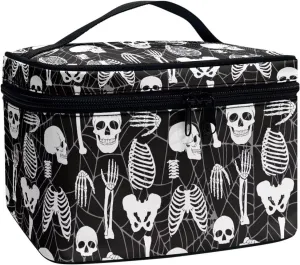 Black Skull Travel Containers for Toiletries Makeup Organizer Case with Handle Cosmetic Bag Large Capacity Travel Cosmetic Bag for Women, Storage Organizer Bags with Zipper