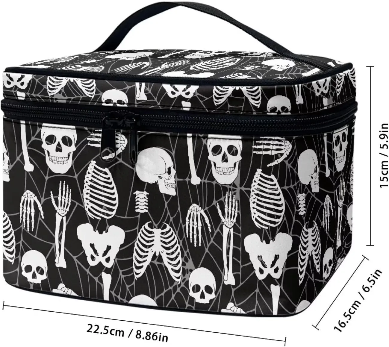 Black Skull Travel Containers for Toiletries Makeup Organizer Case with Handle Cosmetic Bag Large Capacity Travel Cosmetic Bag for Women, Storage Organizer Bags with Zipper