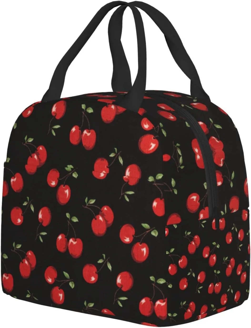 Black Sweet Cherry Lunch Box Insulated Meal Bag Lunch Bag Reusable Snack Bag Food Container For Boys Girls Men Women School Work Travel Picnic