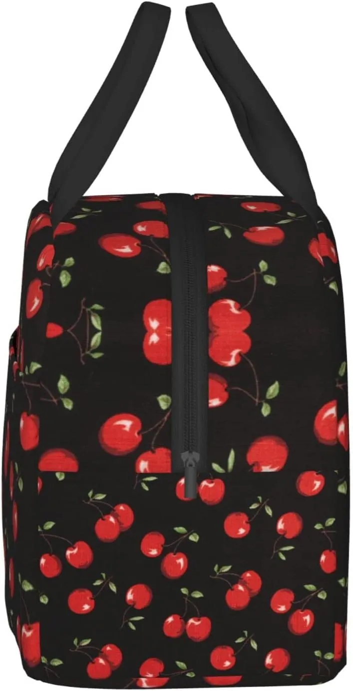 Black Sweet Cherry Lunch Box Insulated Meal Bag Lunch Bag Reusable Snack Bag Food Container For Boys Girls Men Women School Work Travel Picnic