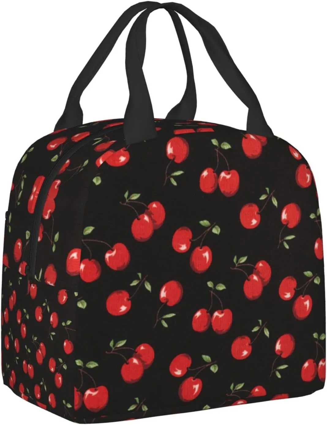 Black Sweet Cherry Lunch Box Insulated Meal Bag Lunch Bag Reusable Snack Bag Food Container For Boys Girls Men Women School Work Travel Picnic