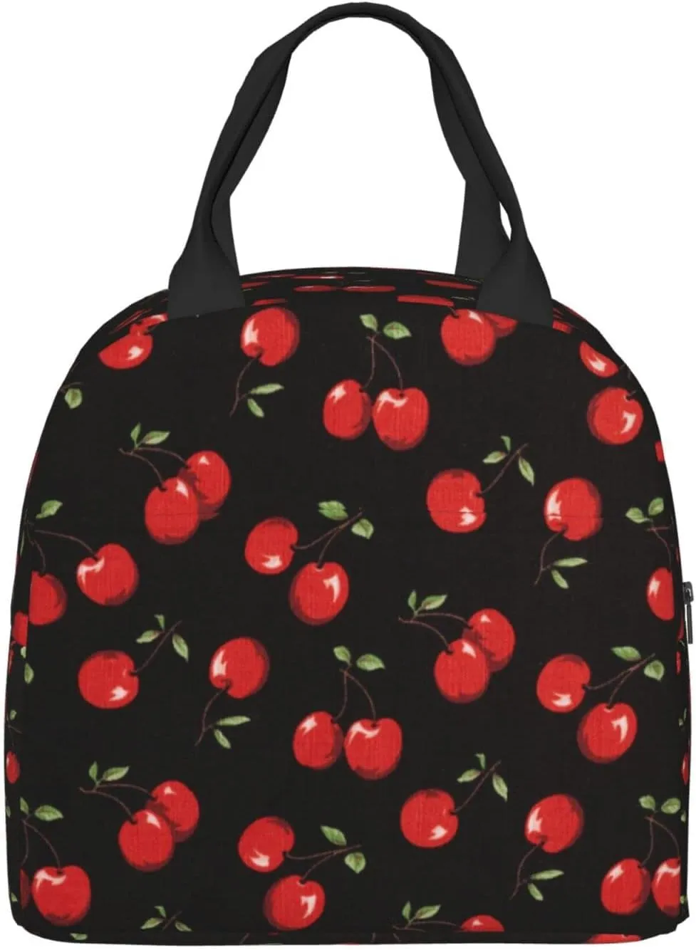 Black Sweet Cherry Lunch Box Insulated Meal Bag Lunch Bag Reusable Snack Bag Food Container For Boys Girls Men Women School Work Travel Picnic