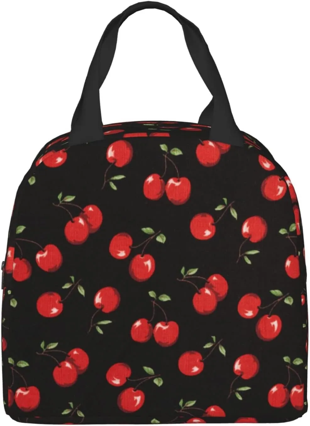 Black Sweet Cherry Lunch Box Insulated Meal Bag Lunch Bag Reusable Snack Bag Food Container For Boys Girls Men Women School Work Travel Picnic