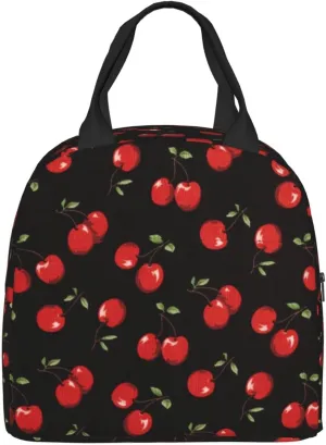 Black Sweet Cherry Lunch Box Insulated Meal Bag Lunch Bag Reusable Snack Bag Food Container For Boys Girls Men Women School Work Travel Picnic