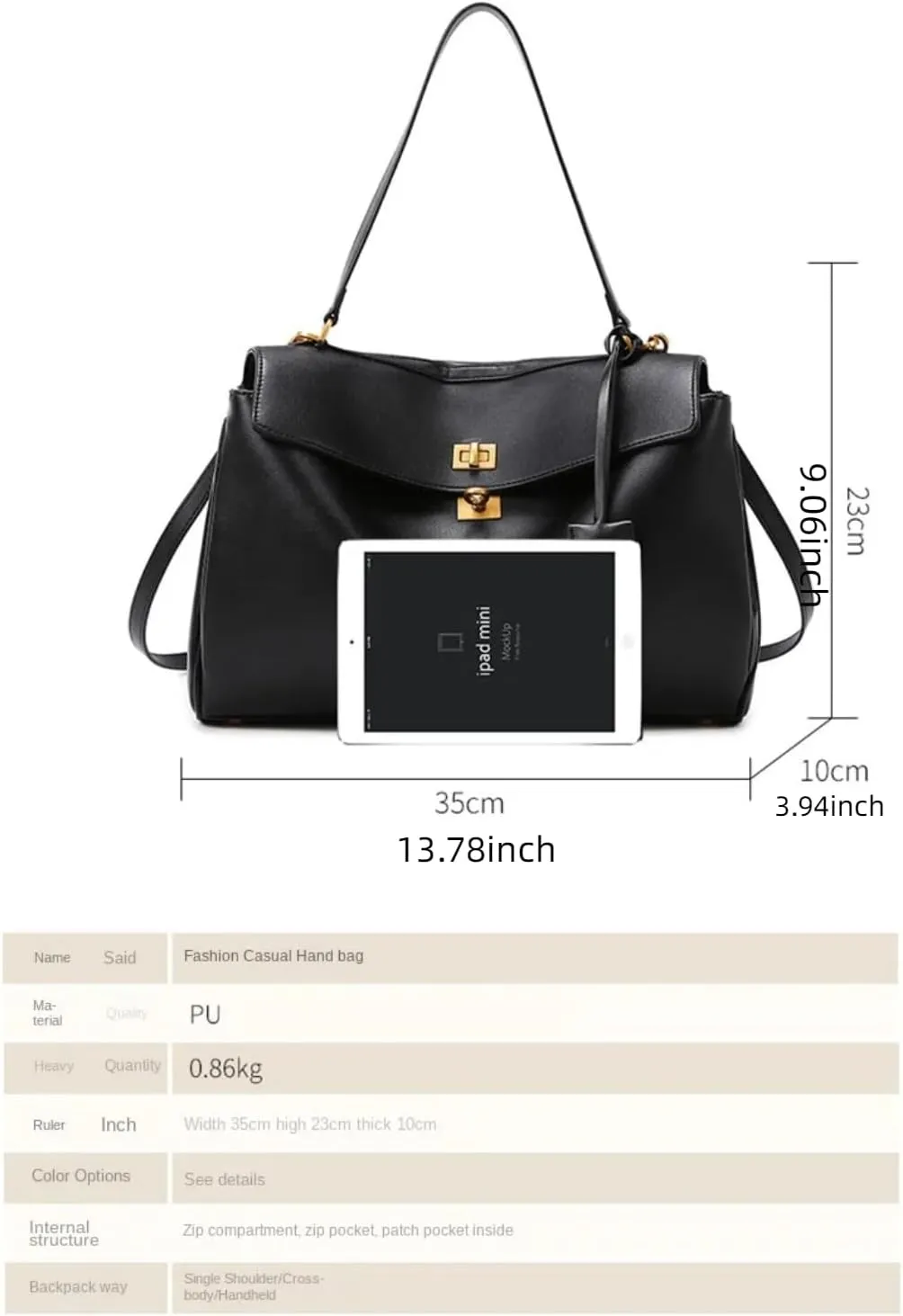 Black Tote Bag Shoulder Bag Large Casual HandBag Work College Purses for Women