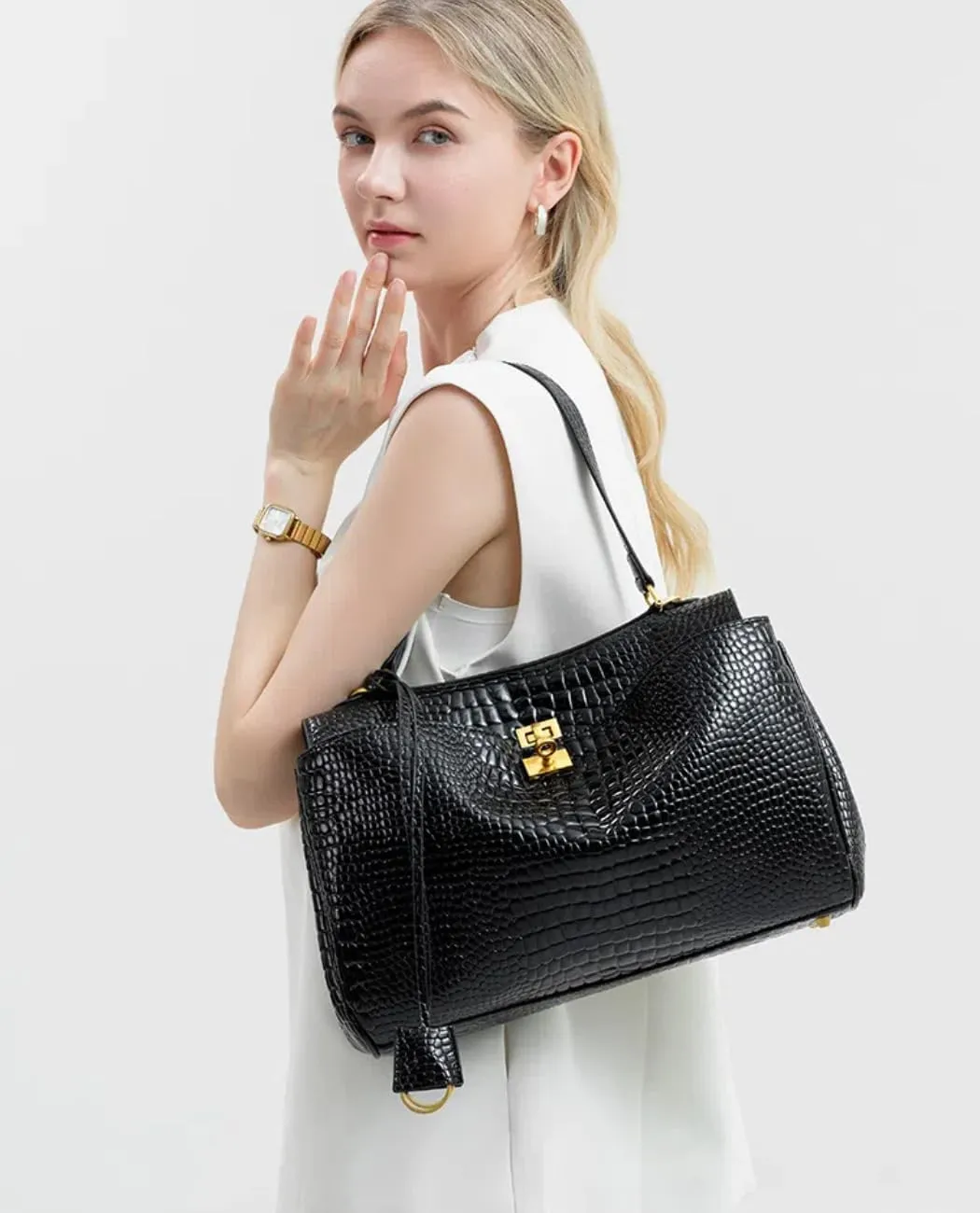 Black Tote Bag Shoulder Bag Large Casual HandBag Work College Purses for Women
