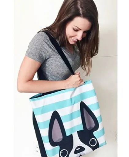 Black&White Pied / Striped French Bulldog Tote Bag