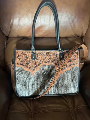 Black/white cowhide laptop case/tote