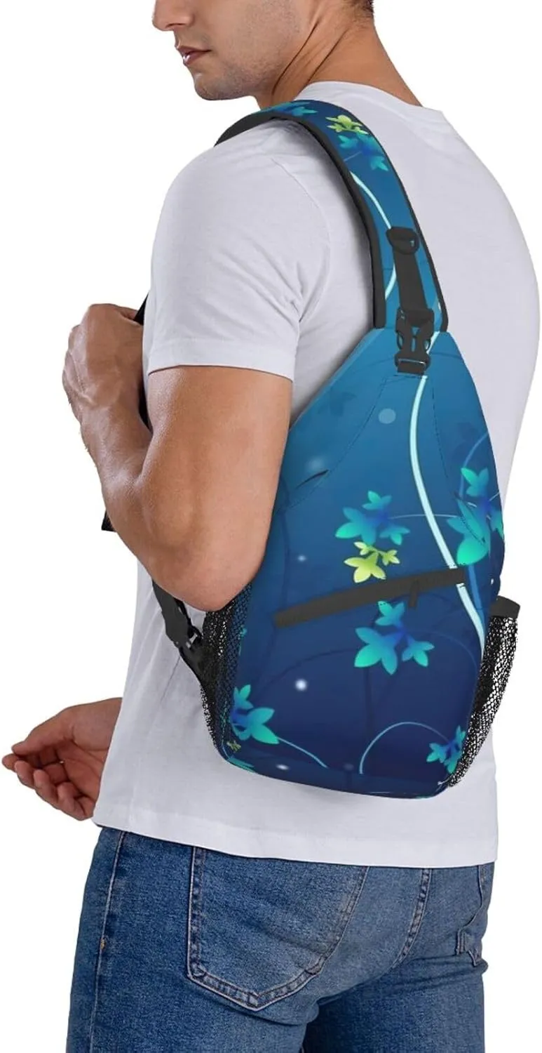 Blue Mini Flower Swirl Unisex Casual Diagonal Chest Bag,Multipurpose Crossbody Shoulder Bag Travel Hiking Daypack