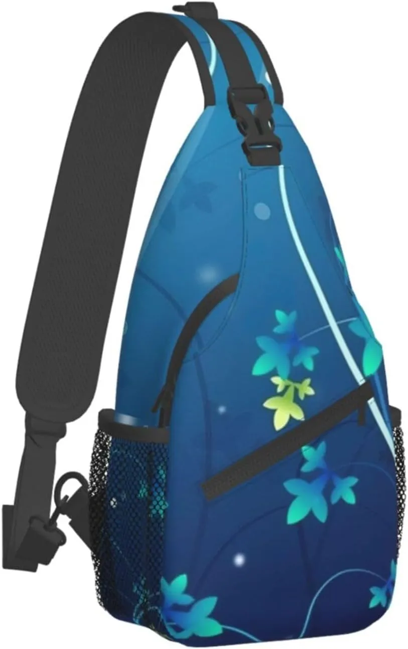 Blue Mini Flower Swirl Unisex Casual Diagonal Chest Bag,Multipurpose Crossbody Shoulder Bag Travel Hiking Daypack