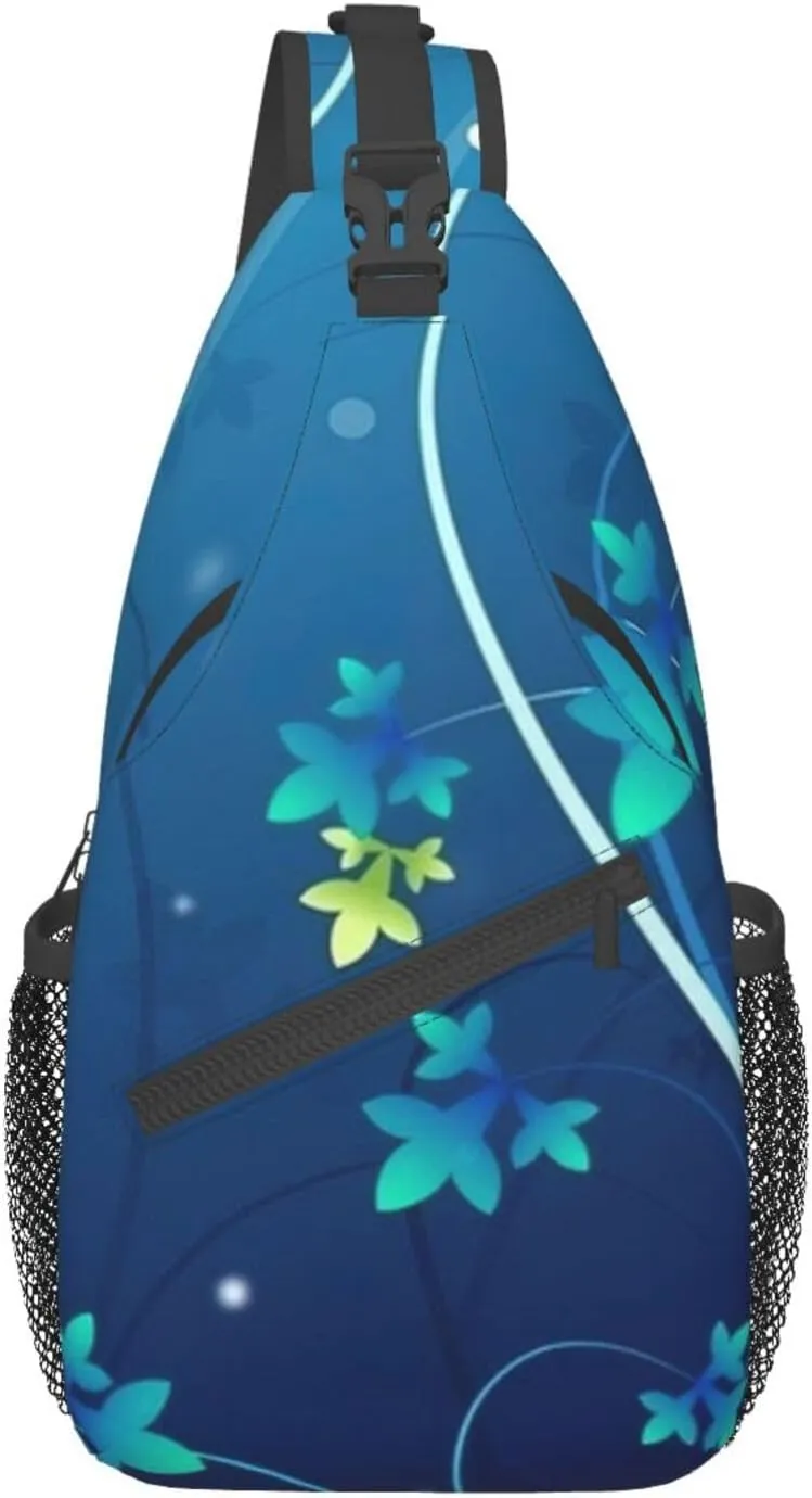 Blue Mini Flower Swirl Unisex Casual Diagonal Chest Bag,Multipurpose Crossbody Shoulder Bag Travel Hiking Daypack