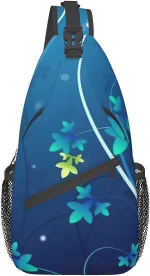 Blue Mini Flower Swirl Unisex Casual Diagonal Chest Bag,Multipurpose Crossbody Shoulder Bag Travel Hiking Daypack