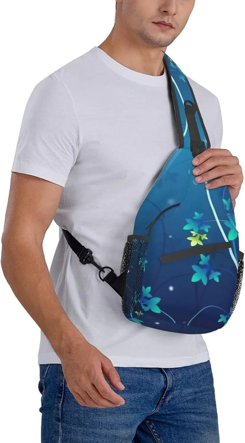 Blue Mini Flower Swirl Unisex Casual Diagonal Chest Bag,Multipurpose Crossbody Shoulder Bag Travel Hiking Daypack