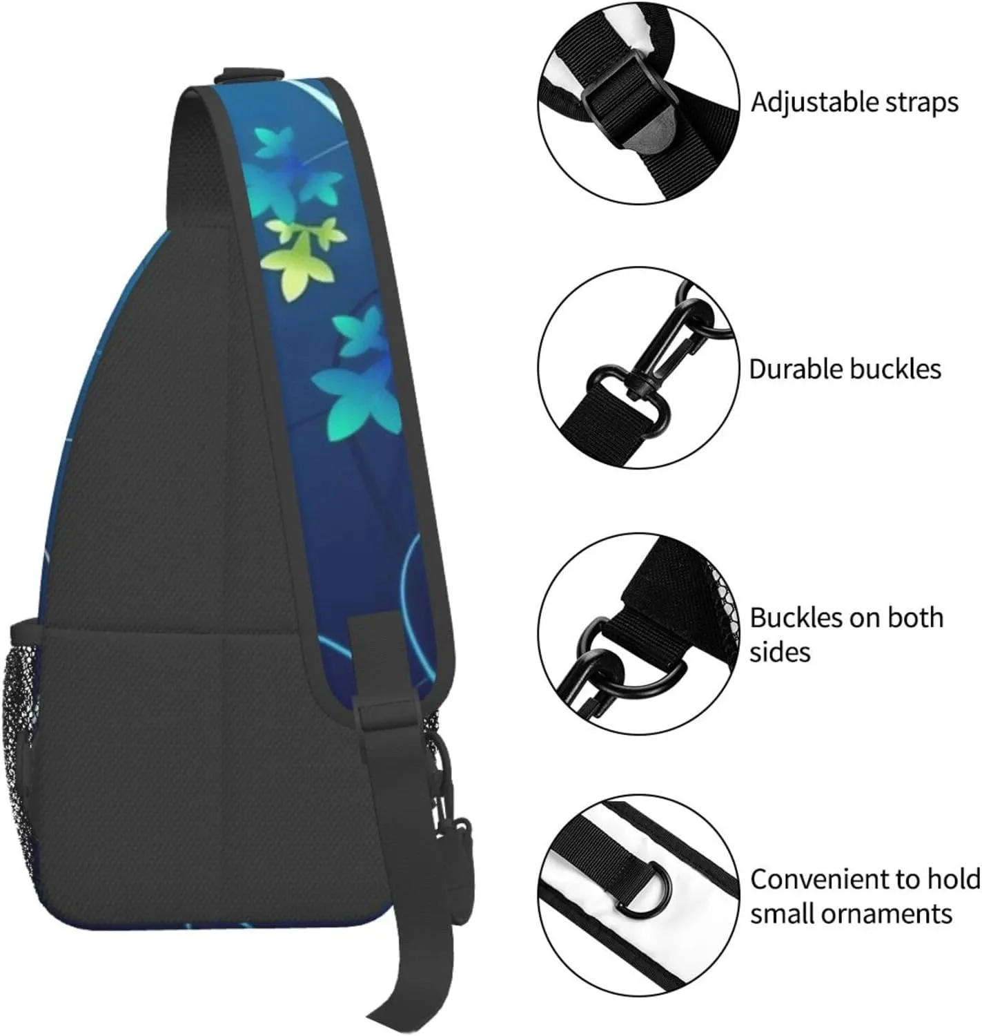 Blue Mini Flower Swirl Unisex Casual Diagonal Chest Bag,Multipurpose Crossbody Shoulder Bag Travel Hiking Daypack
