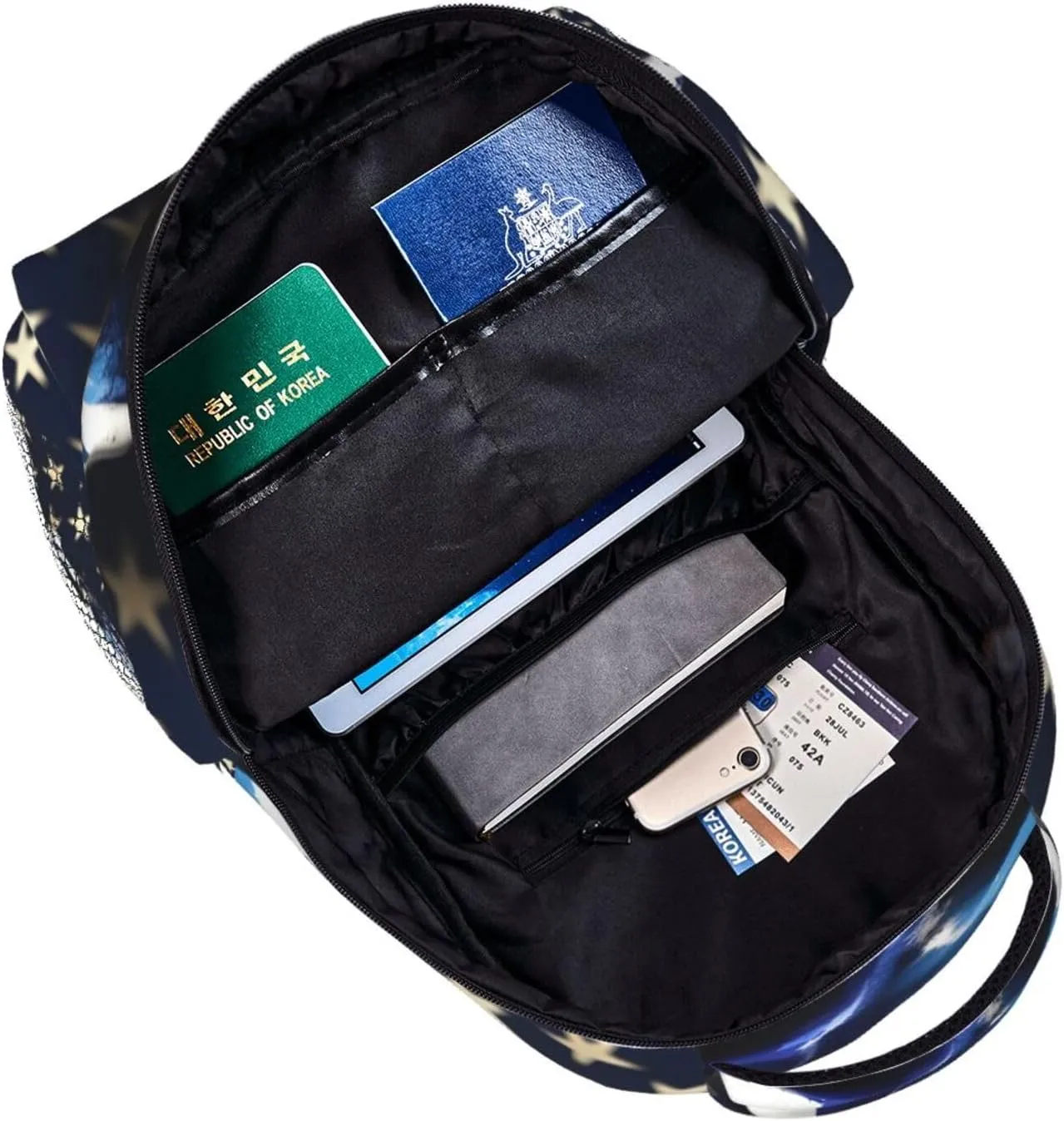 Blue Stripe Stars Skull Print Laptop Backpack Stylish Bookbag College Daypack Travel Business Work Bag For Men Women