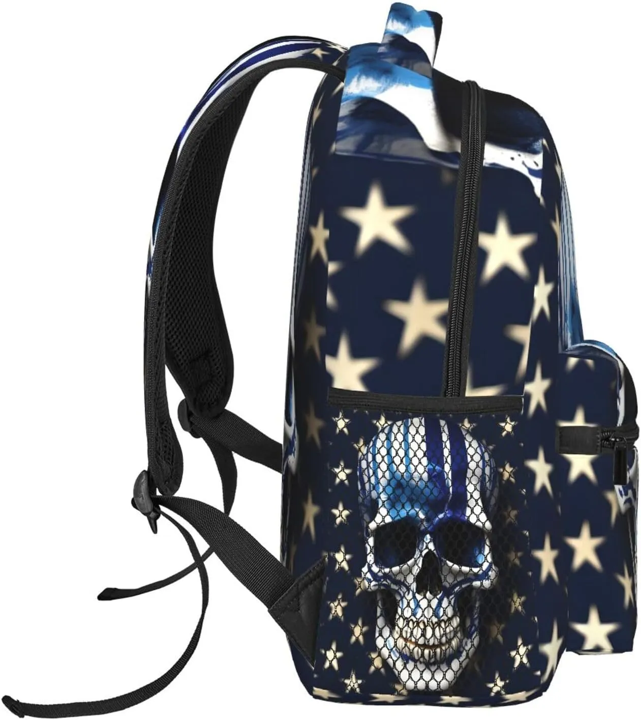 Blue Stripe Stars Skull Print Laptop Backpack Stylish Bookbag College Daypack Travel Business Work Bag For Men Women