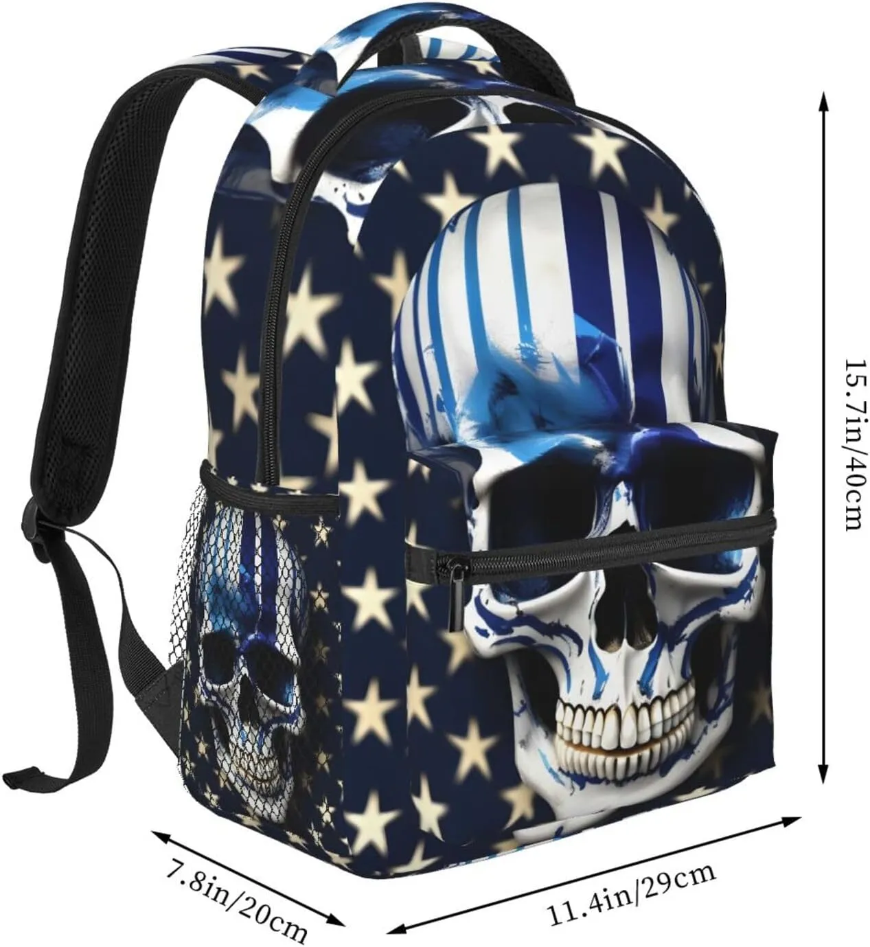 Blue Stripe Stars Skull Print Laptop Backpack Stylish Bookbag College Daypack Travel Business Work Bag For Men Women
