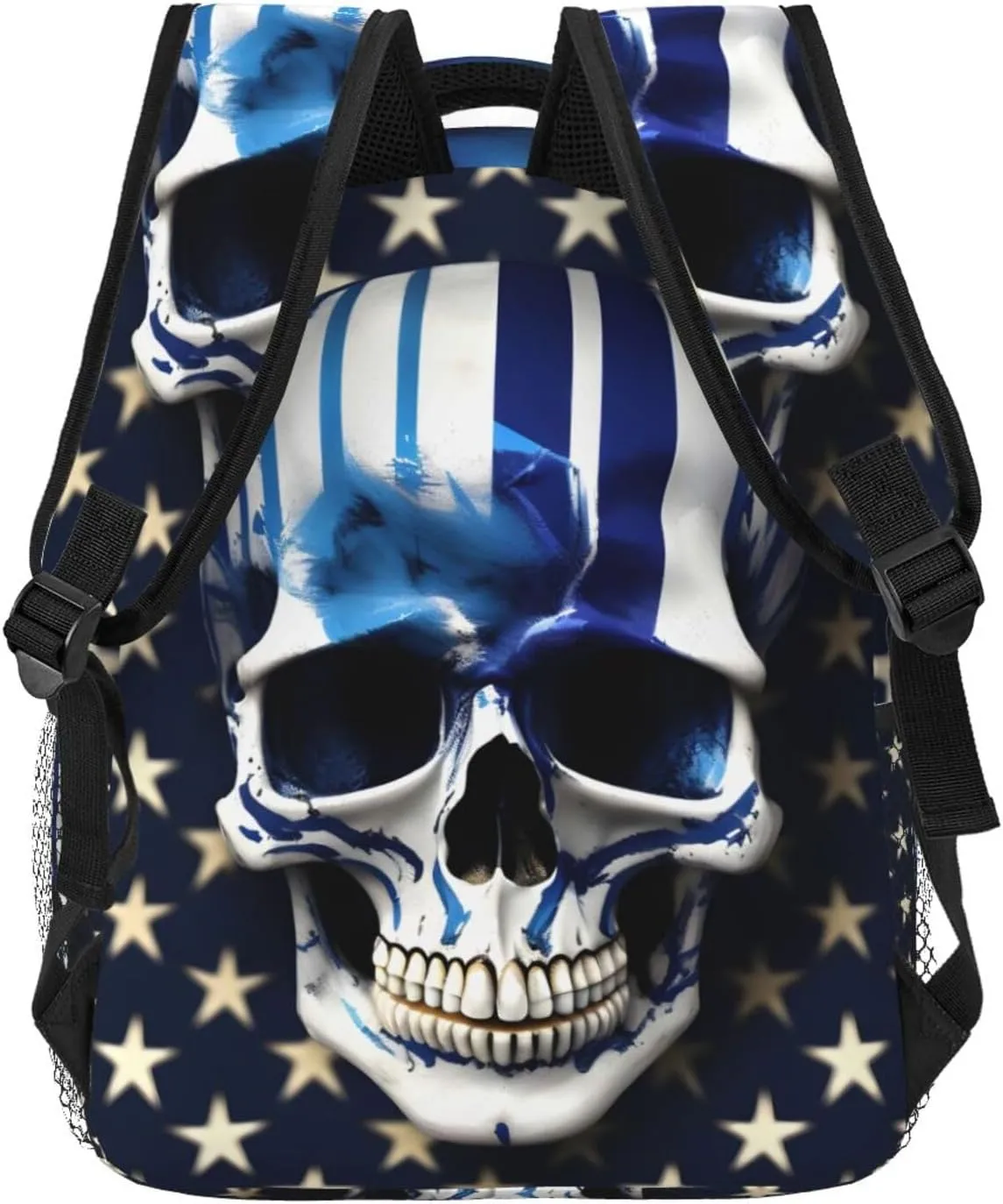 Blue Stripe Stars Skull Print Laptop Backpack Stylish Bookbag College Daypack Travel Business Work Bag For Men Women