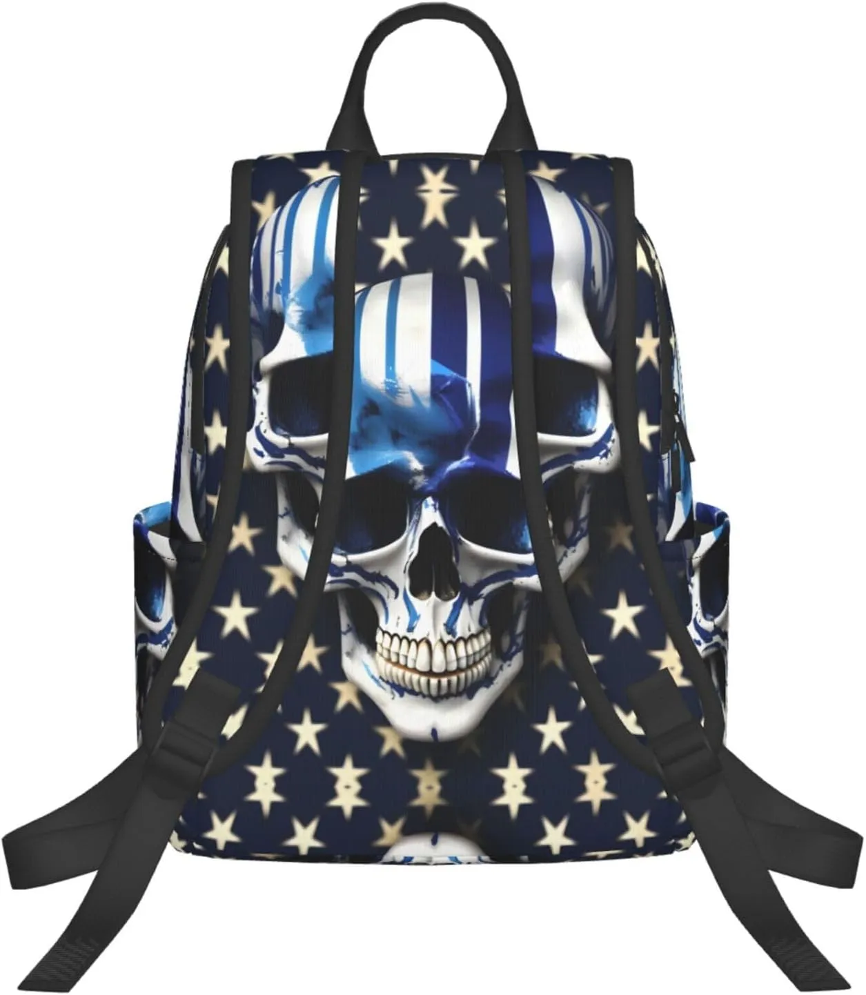 Blue Stripe Stars Skull Print Lightweight Backpack, Travel Bookbag College Bag,Laptop Backpack For Men Women