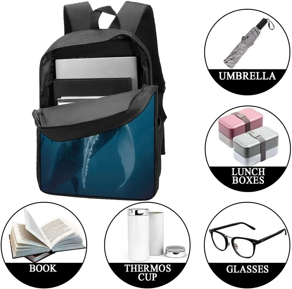Blue Whale Backpack Casual Daypack Wild Animal Print Laptop Bag Bookbag for Work Travel Hiking 17 Inch Style 1