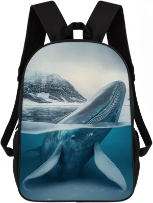 Blue Whale Backpack Casual Daypack Wild Animal Print Laptop Bag Bookbag for Work Travel Hiking 17 Inch Style 1
