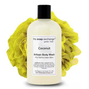 Body Wash - Coconut Scent - Hand Crafted 12 fl oz / 354 ml Natural Artisan Liquid Soap for Hand, Face & Body, Shower Gel, Cleanse, Moisturize, & Protect. Made in the USA.