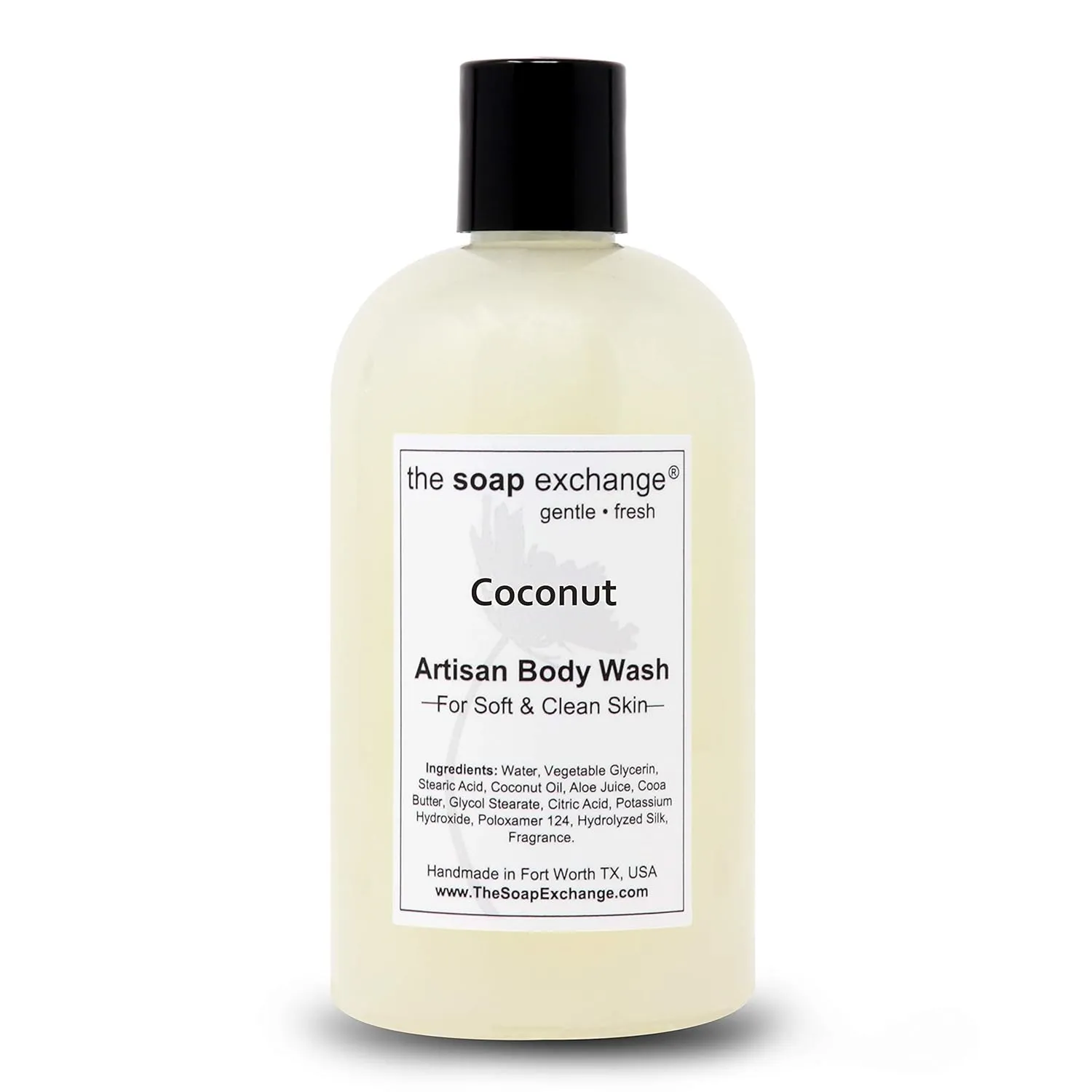 Body Wash - Coconut Scent - Hand Crafted 12 fl oz / 354 ml Natural Artisan Liquid Soap for Hand, Face & Body, Shower Gel, Cleanse, Moisturize, & Protect. Made in the USA.