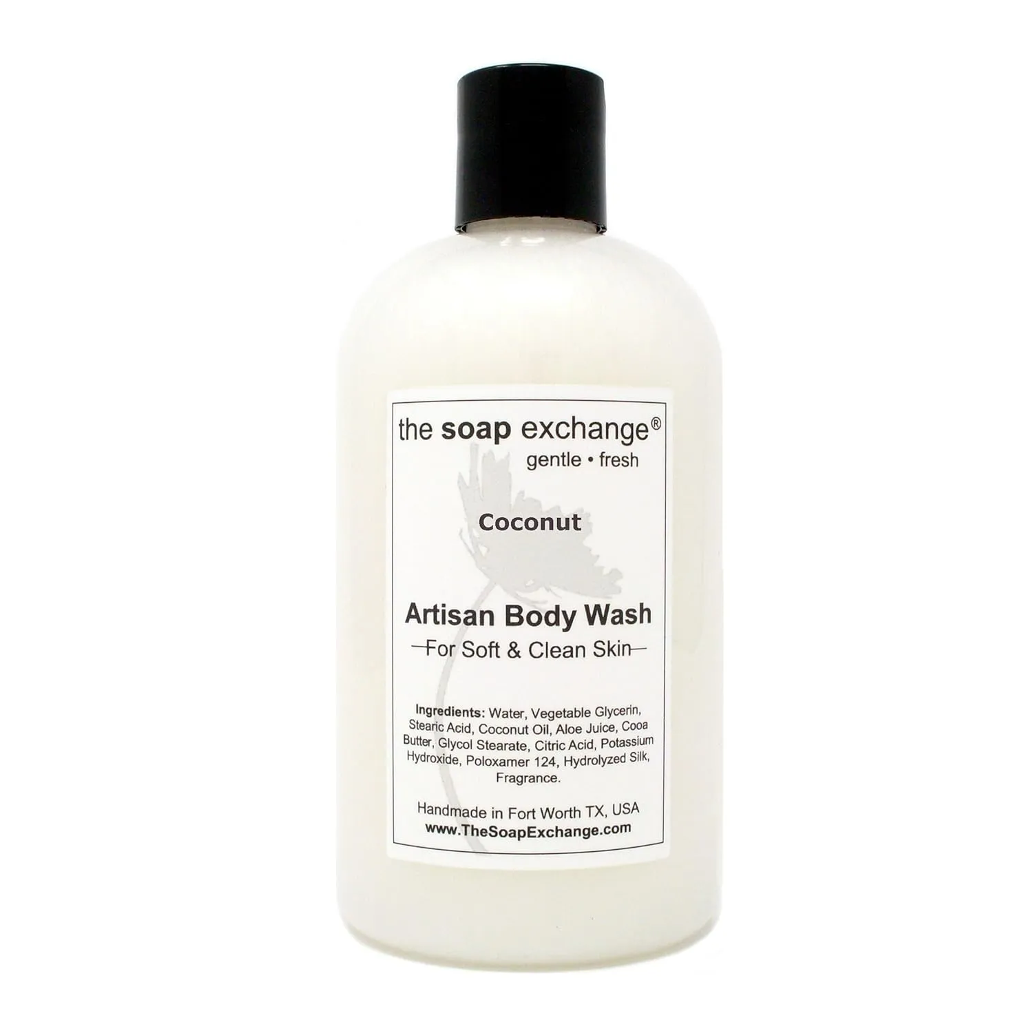 Body Wash - Coconut Scent - Hand Crafted 12 fl oz / 354 ml Natural Artisan Liquid Soap for Hand, Face & Body, Shower Gel, Cleanse, Moisturize, & Protect. Made in the USA.