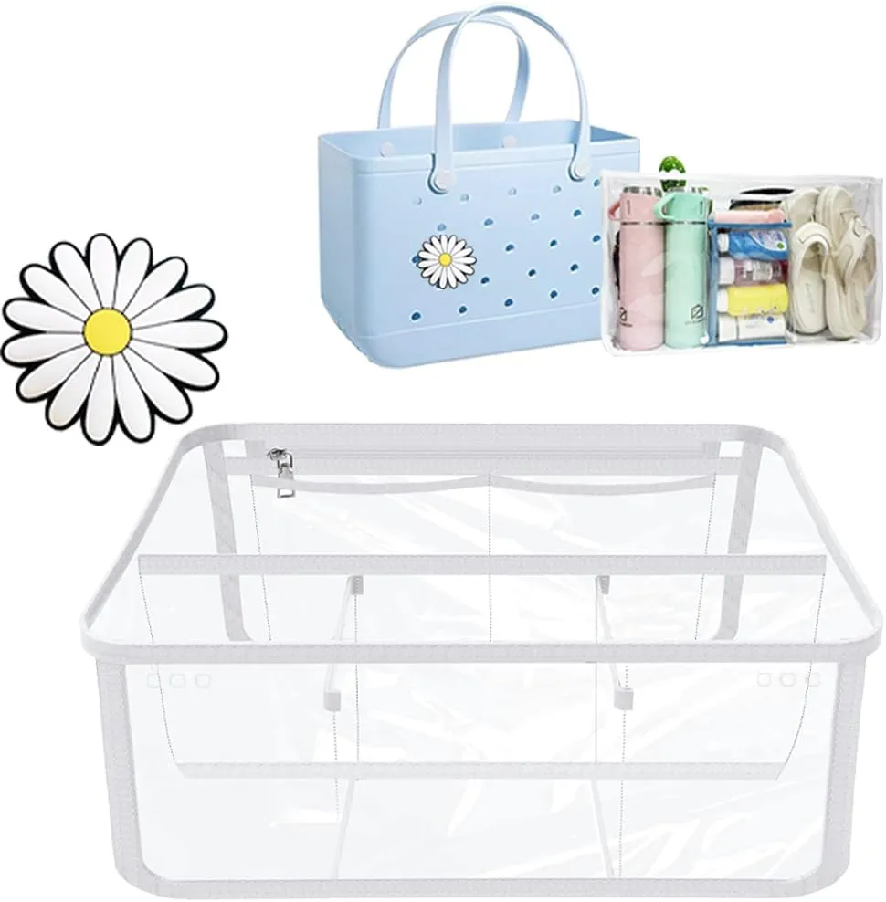 Bogg Bag Organizer&Charm Accessories, Waterproof Clear Beach Storage Bag Insert Divider,Compatible with for Bogg Bag XL (White)