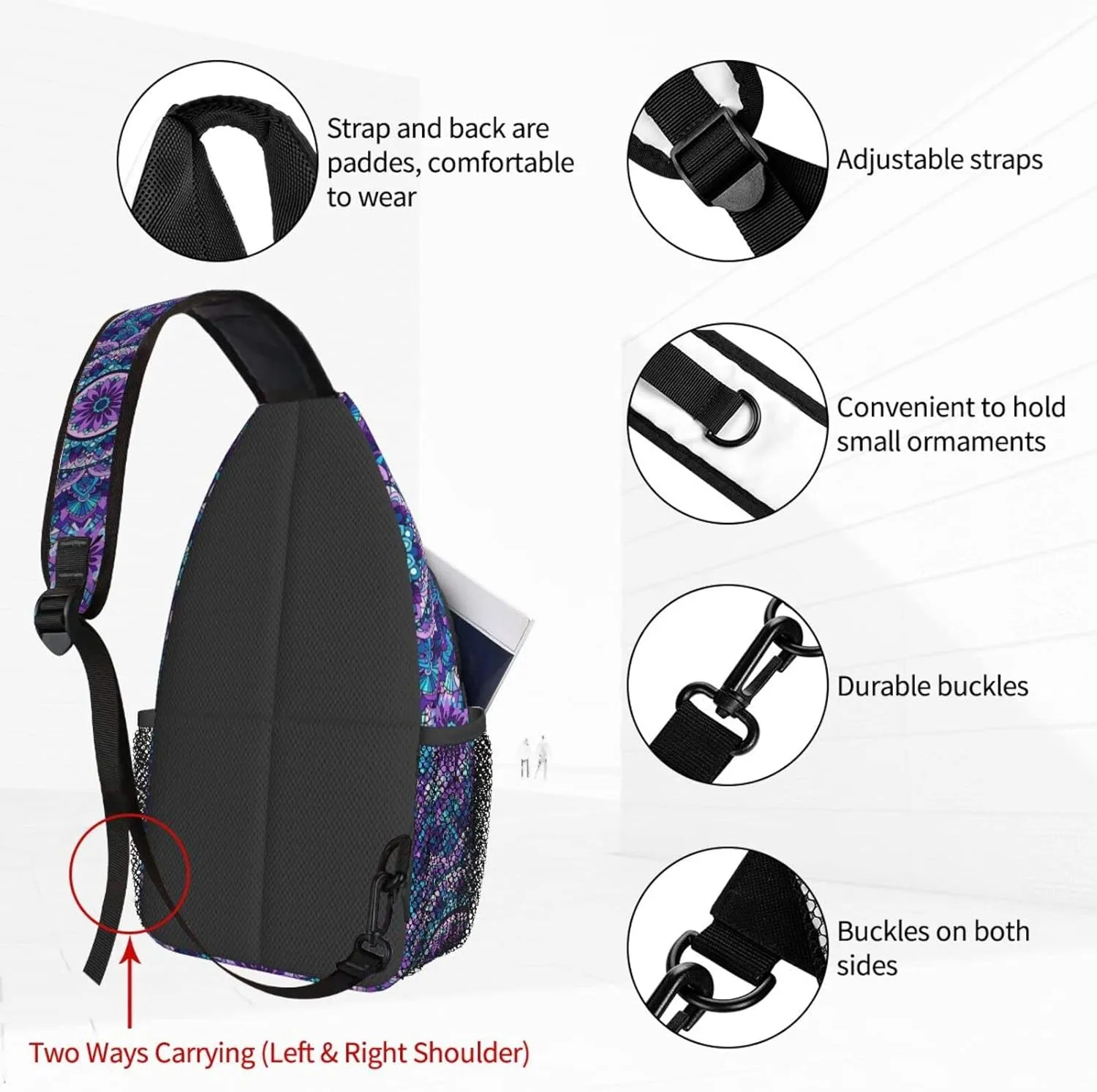 Bohemian Style Mandala Print Sling Backpack Crossbody Sling Bag for Women Men Shoulder Bag Travel Hiking Daypack