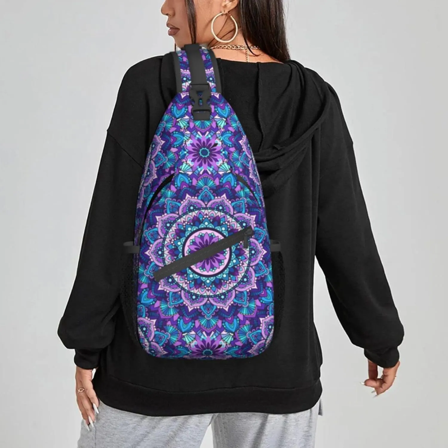 Bohemian Style Mandala Print Sling Backpack Crossbody Sling Bag for Women Men Shoulder Bag Travel Hiking Daypack