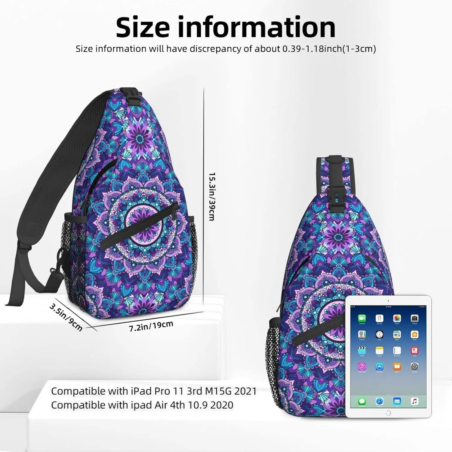 Bohemian Style Mandala Print Sling Backpack Crossbody Sling Bag for Women Men Shoulder Bag Travel Hiking Daypack