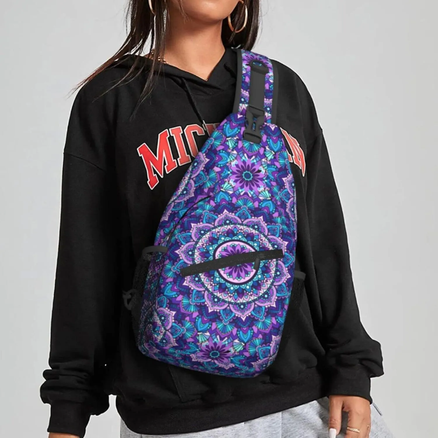 Bohemian Style Mandala Print Sling Backpack Crossbody Sling Bag for Women Men Shoulder Bag Travel Hiking Daypack
