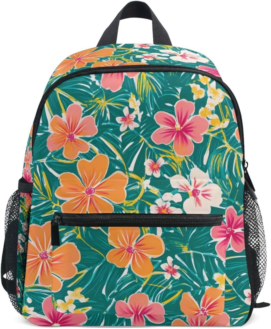 Bolaz Upgraded Backpack for School Teenagers Girls Boys-Hibiscus Flower Yellow Red White Pattern,Travel Bag with Chest Buckle and Whistle