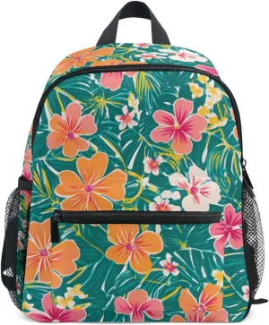 Bolaz Upgraded Backpack for School Teenagers Girls Boys-Hibiscus Flower Yellow Red White Pattern,Travel Bag with Chest Buckle and Whistle