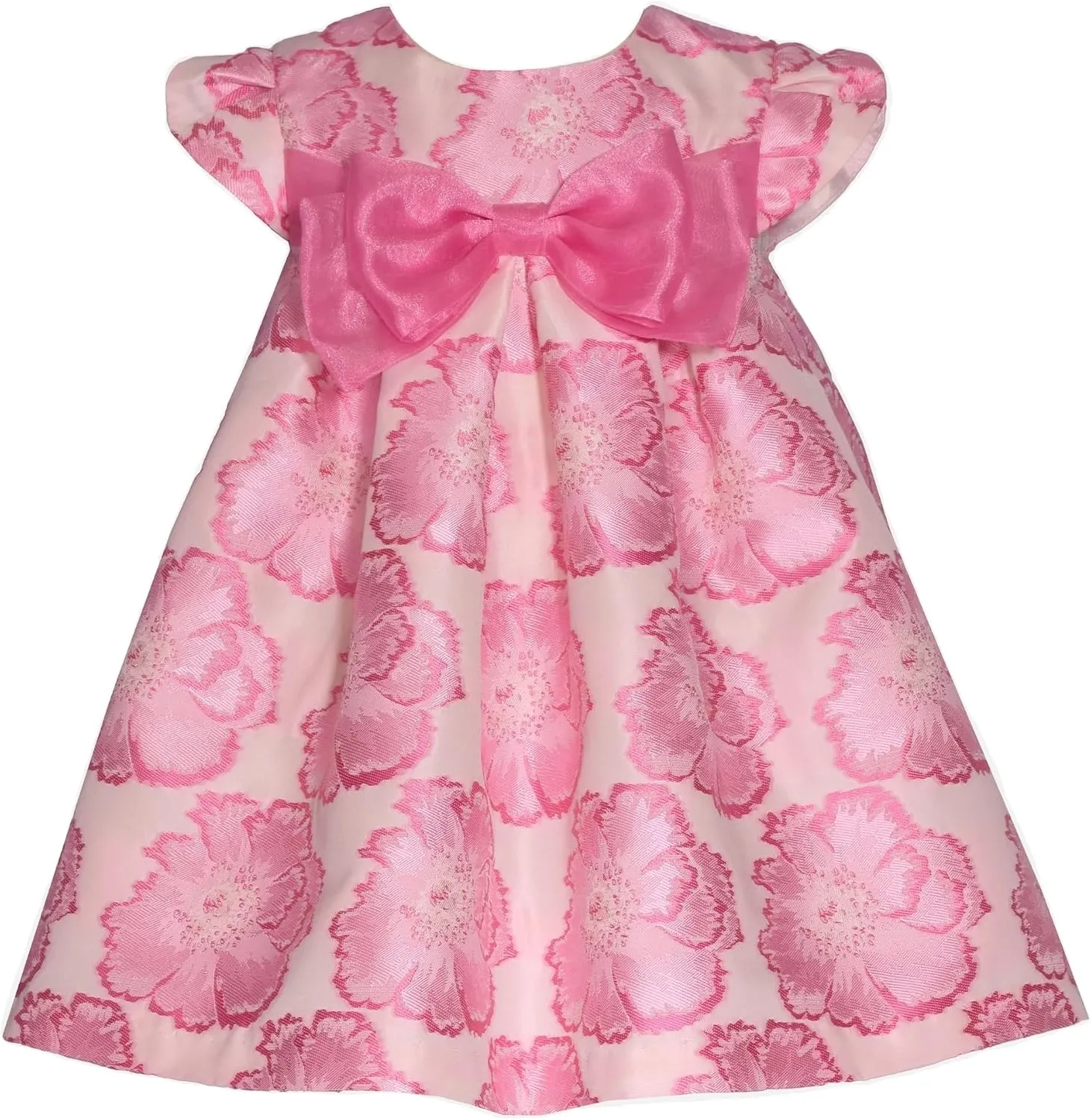 Bonnie Jean Girls 3M-16 Pink Floral Jacquard Organza Bow Front Dress