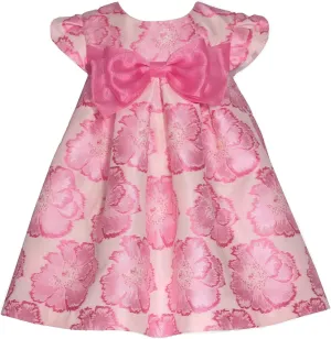 Bonnie Jean Girls 3M-16 Pink Floral Jacquard Organza Bow Front Dress