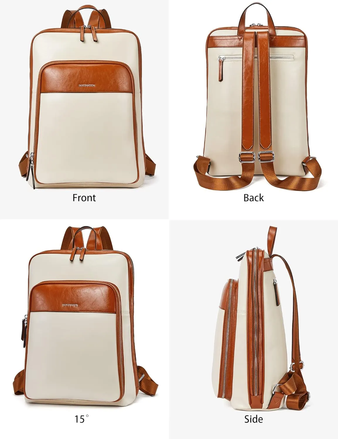 BOSTANTEN Leather Laptop Backpack for Women 15.6 inch Computer Bag Travel Work Daypack Large Size Bag