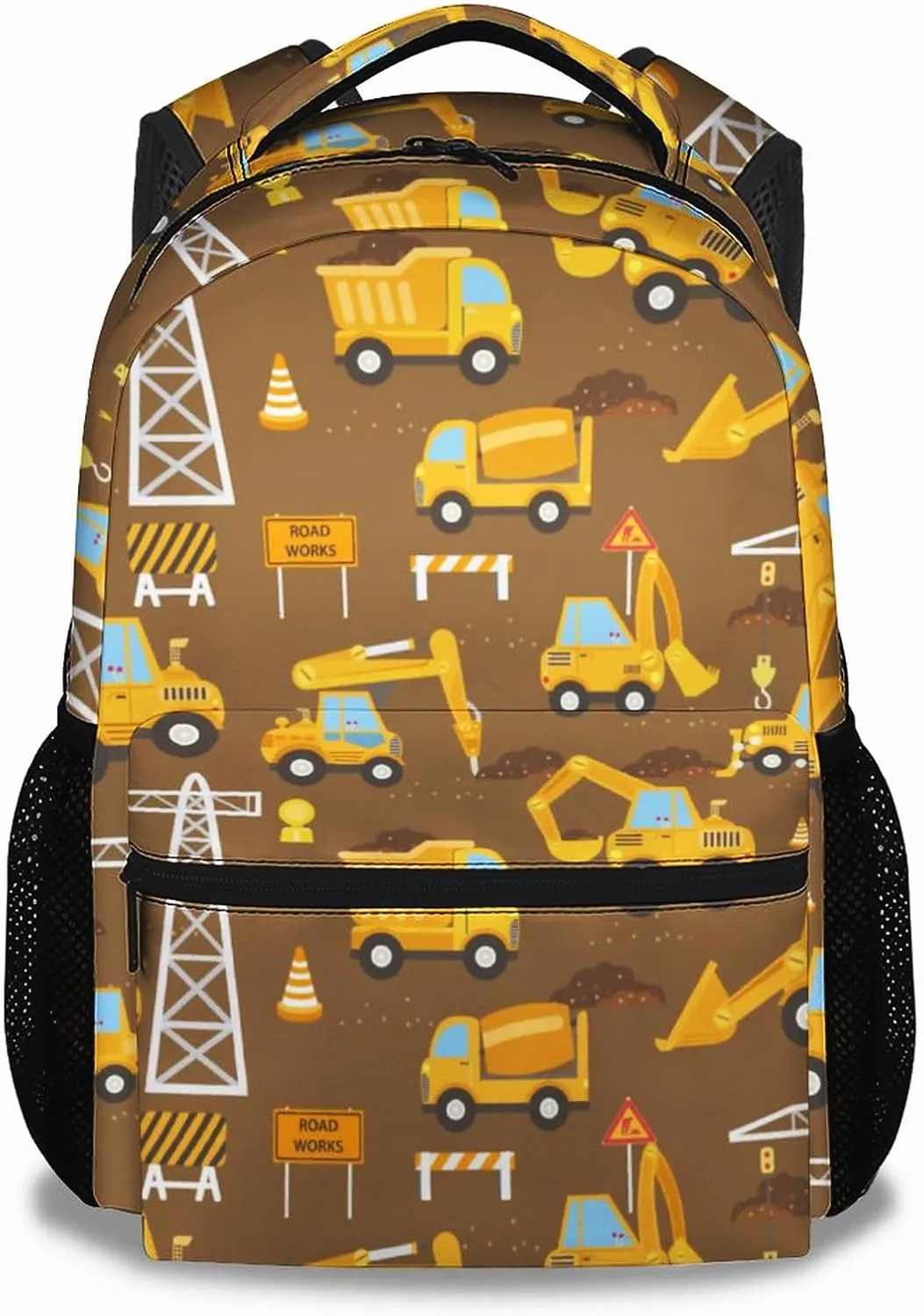 Boys Backpack, Construction Truck Backpacks for Kids, 16 Inch Toddler Bookbag for Elementary Preschool Kindergarten, Engineering Vehicle School Bag