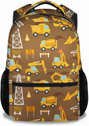 Boys Backpack, Construction Truck Backpacks for Kids, 16 Inch Toddler Bookbag for Elementary Preschool Kindergarten, Engineering Vehicle School Bag
