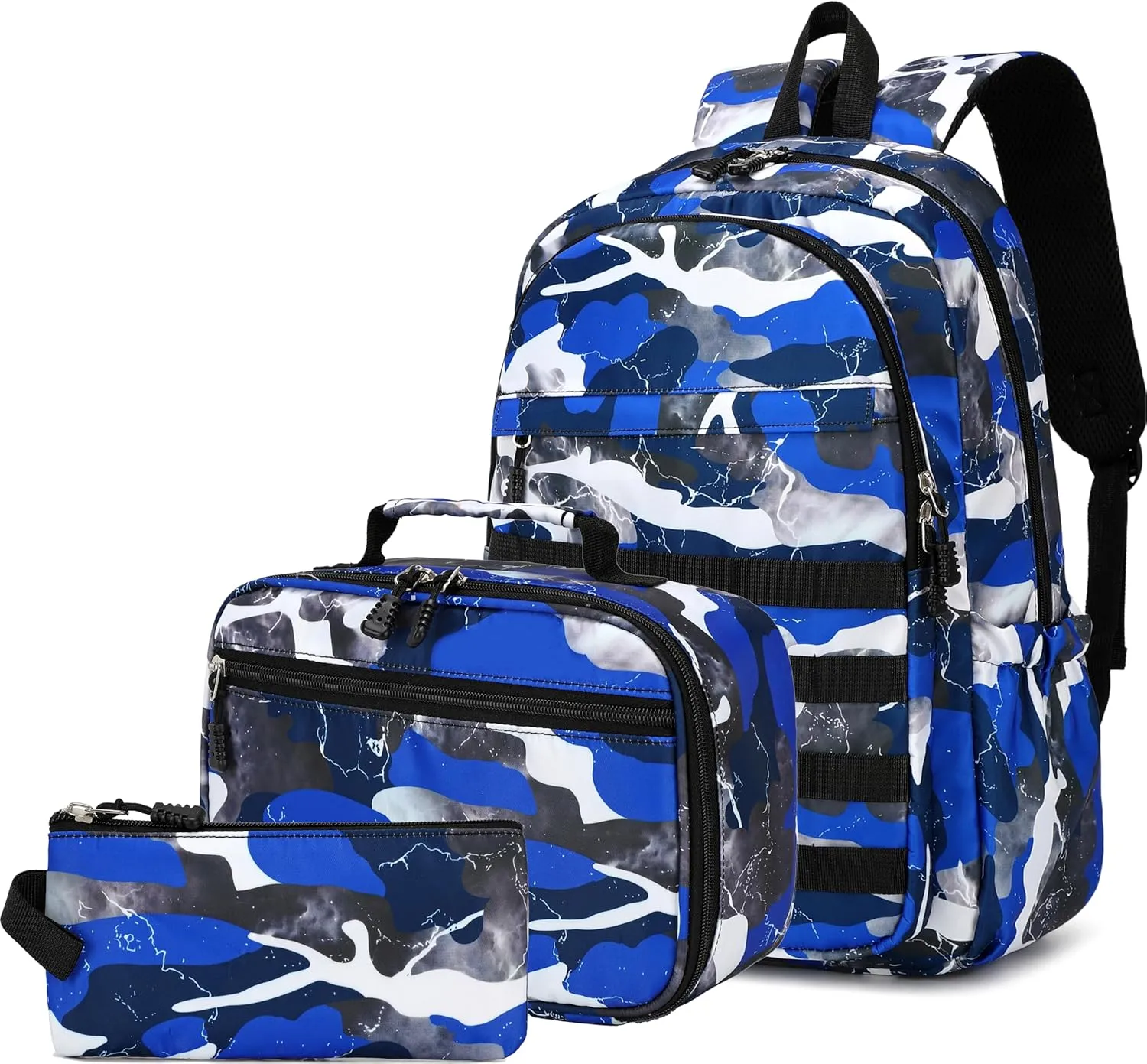 Boys Backpack with Lunch Box, Camo Kids Backpacks for Boys Elementary Middle School Bag Bookbag Outdoor Travel Back Pack (Camo Blue Set, Large)
