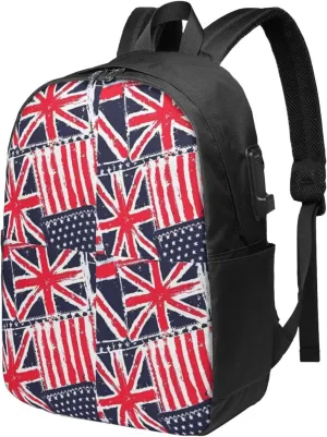 British England UK English American Flag Laptop Backpacks Travel Backpack Casual Business Daypack Sport Rucksack Computer Bag Fits up to 17 Inch Notebook with USB Port
