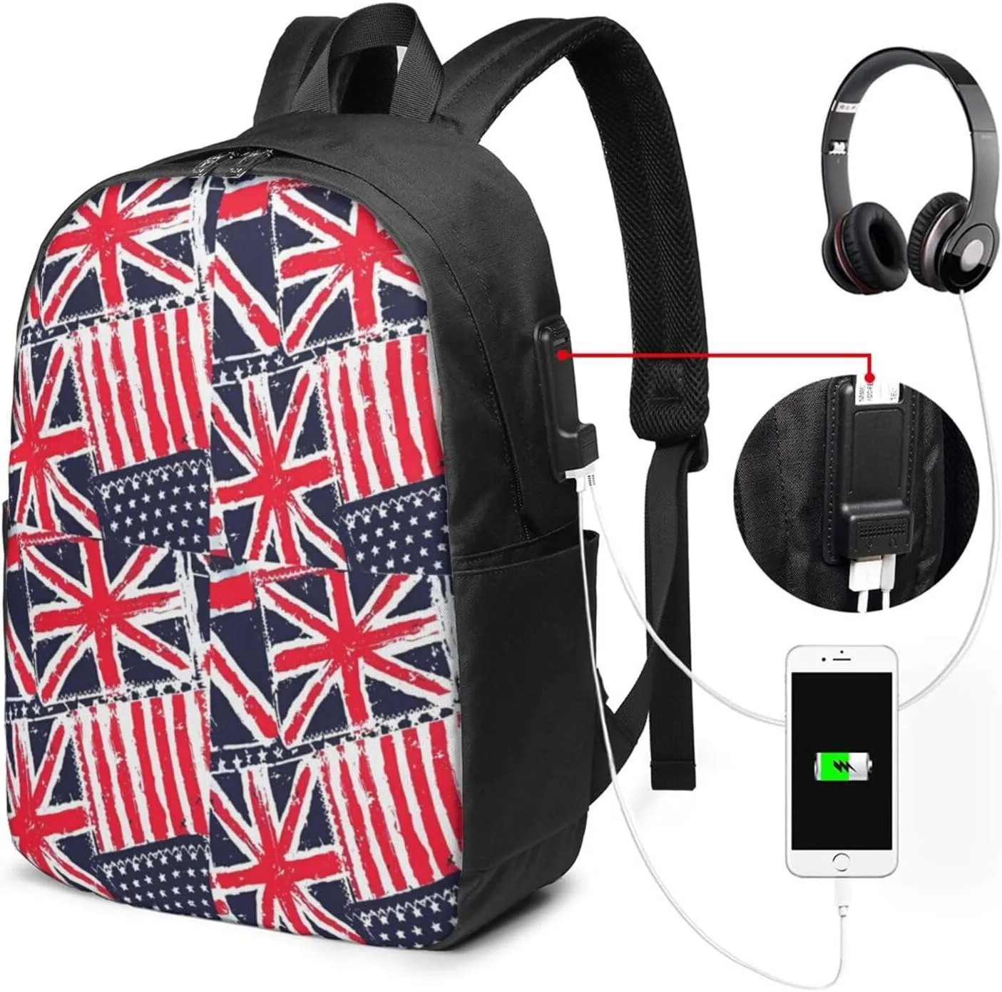 British England UK English American Flag Laptop Backpacks Travel Backpack Casual Business Daypack Sport Rucksack Computer Bag Fits up to 17 Inch Notebook with USB Port