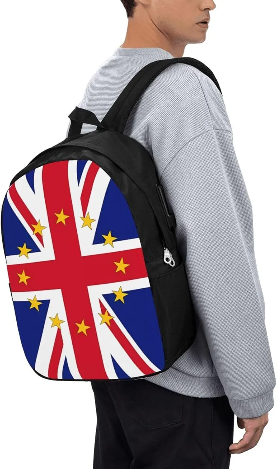 British England UK European Union Jack Flag Laptop Backpacks Travel Backpack Casual Business Daypack Sport Rucksack Computer Bag Fits up to 17 Inch Notebook with USB Port