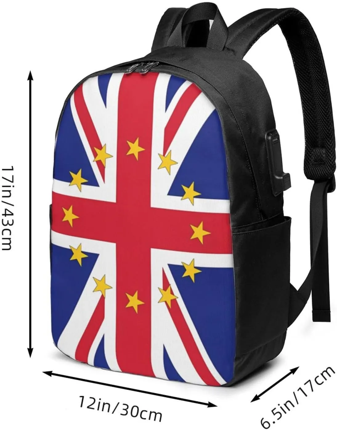 British England UK European Union Jack Flag Laptop Backpacks Travel Backpack Casual Business Daypack Sport Rucksack Computer Bag Fits up to 17 Inch Notebook with USB Port