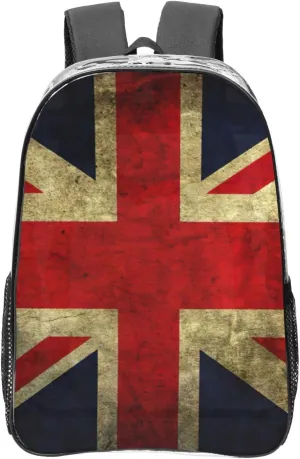 British Flag Print Large Clear PVC Backpack Men Women Suitable Bag Stadium Event Outdoor Sport Travel